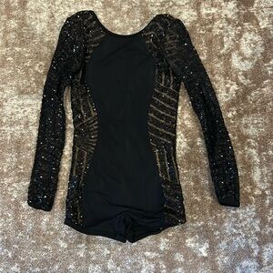Curtain Call Black Sequin Shorts Biketard